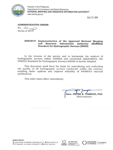 namria hydrography branch|Administrative Order.